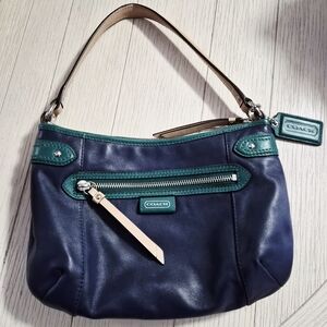 Coach Dark Blue and Green Leather Shoulder Bag